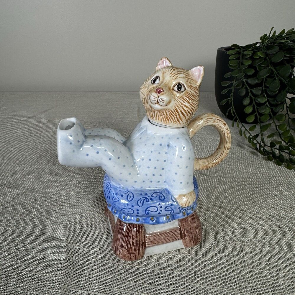 Vintage Porcelain Cat Creamer Hand Painted Strata Group Ceramic Animal Milk Jug